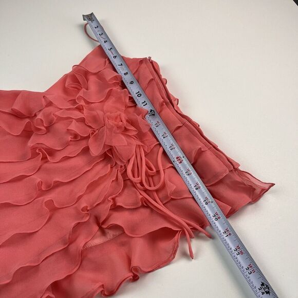 Vintage CACHE 100% Silk Ruffled Top Sz 8 Coral Pink Y2K Feminine Fairy Coquette - Picture 9 of 12